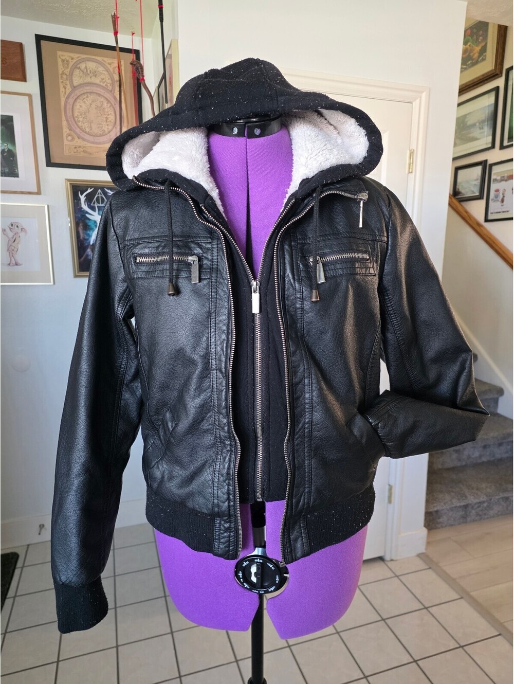 Ashley Outerwear size Large womens leather jacket with hood
